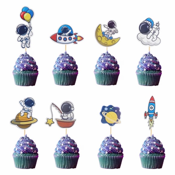 Other - 24~Space Astronaut Cupcake Toppers Rocket Planet Trip to the Moon Decorations